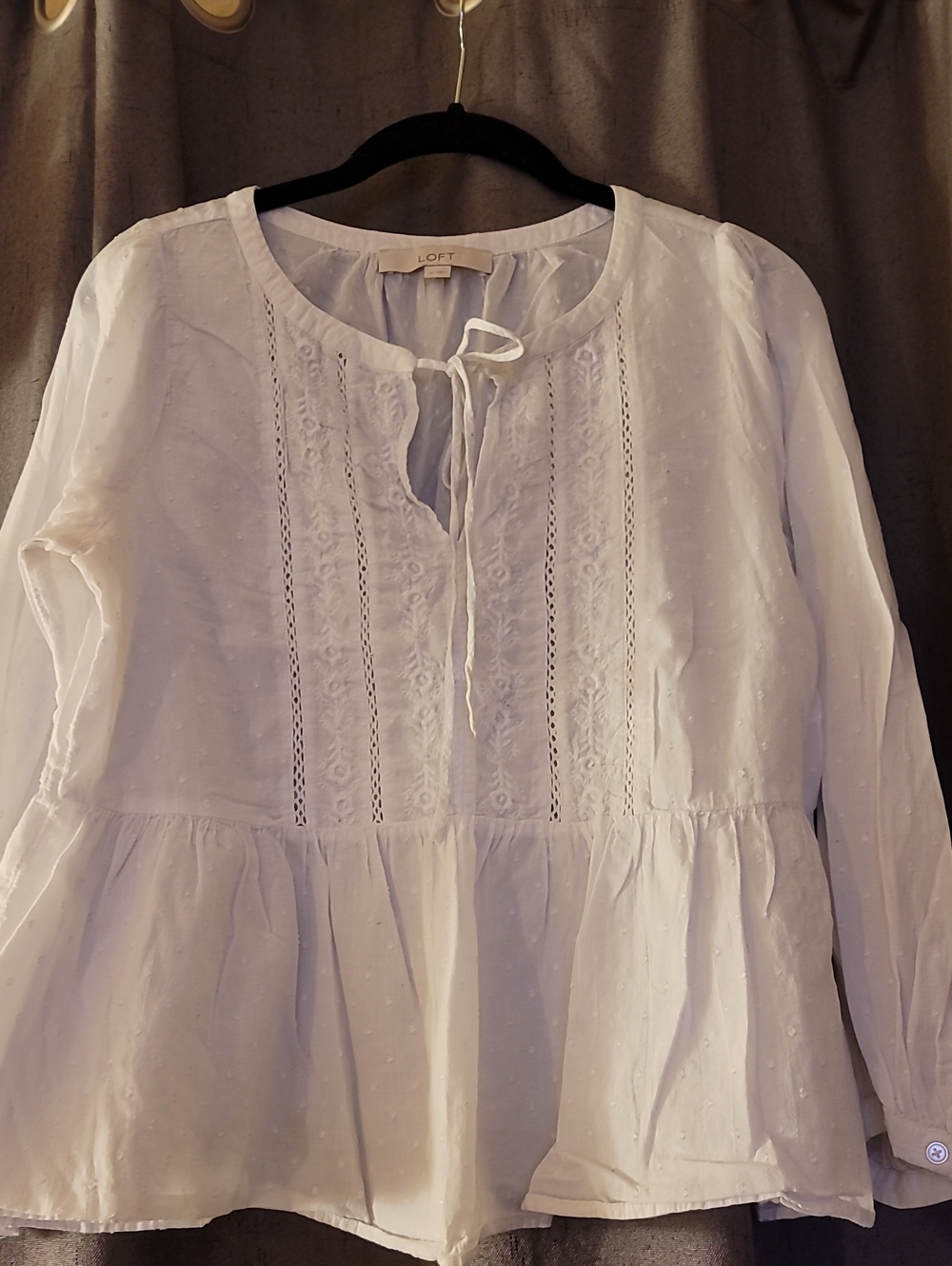 LOFT White Long-Sleeve Peasant Blouse